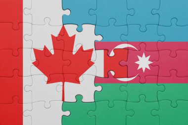 Azerbaijan 'ın renkli ulusal bayrağı ve Kanada bayrağının bulmacası. konsept