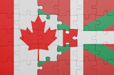 Bask ülkesinin renkli ulusal bayrağı ve Kanada bayrağının bulmacası. konsept