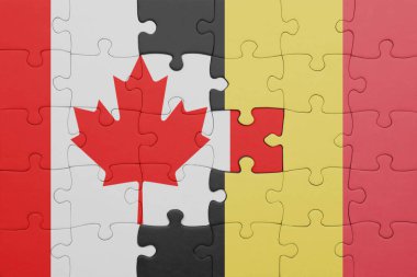 Belçika 'nın renkli ulusal bayrağı ve Kanada bayrağıyla bulmaca. konsept