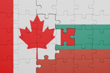 Bulgar bayrağı ve Kanada bayrağıyla dolu renkli bir bulmaca. konsept