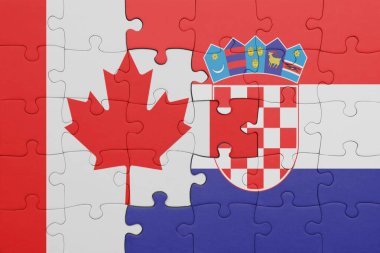 Hırvat bayrağı ve Kanada bayrağıyla dolu renkli bir bulmaca. konsept
