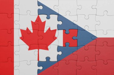 Czech Cumhuriyeti 'nin renkli ulusal bayrağı ve Kanada bayrağının bulmacası. konsept