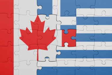 Kanada bayrağı ve Yunanistan 'ın renkli ulusal bayrağıyla ilgili bulmacalar. konsept