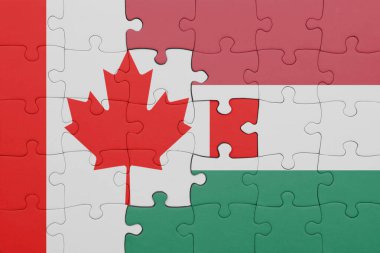 Hungary ve Kanada bayrağının renkli ulusal bayrağıyla bulmaca. konsept