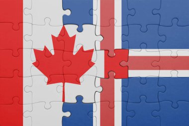İzlanda 'nın renkli ulusal bayrağı ve Kanada bayrağıyla ilgili bulmacalar. konsept