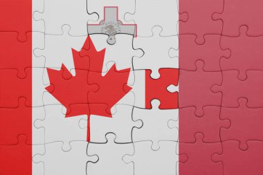 Malta 'nın renkli ulusal bayrağı ve Kanada bayrağının bulmacası. konsept