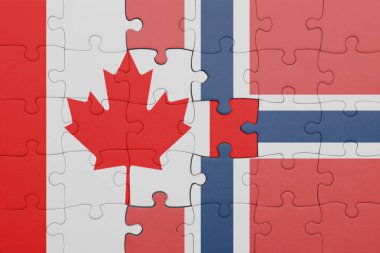 Norveç 'in renkli ulusal bayrağı ve Kanada bayrağının bulmacası. konsept