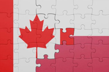 Polonya ve Kanada bayrağının renkli ulusal bayrağıyla bulmaca. konsept