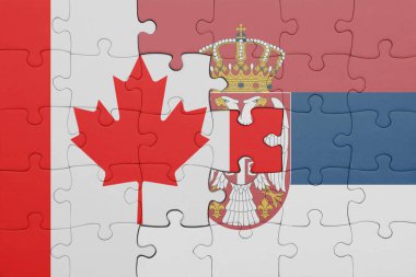 Renkli ulusal Sırp bayrağı ve Kanada bayrağı bulmacası. konsept