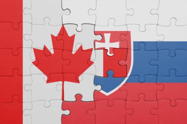 Slovakya 'nın renkli ulusal bayrağı ve Kanada bayrağının bulmacası. konsept