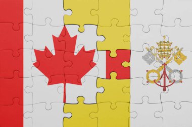 Vatikan 'ın renkli ulusal bayrağı ve Kanada bayrağıyla ilgili bulmacalar. konsept