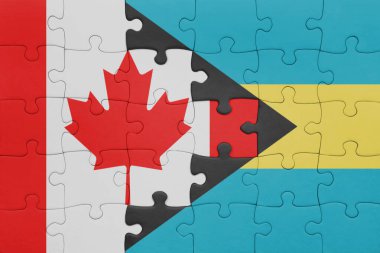 Bahamalar 'ın renkli ulusal bayrağı ve Kanada bayrağı. konsept