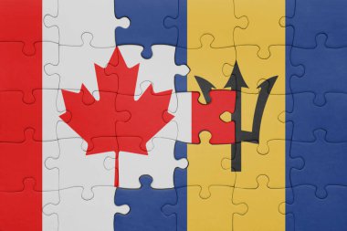 Barbados ve Kanada bayrağının renkli ulusal bayrağıyla bulmaca. konsept