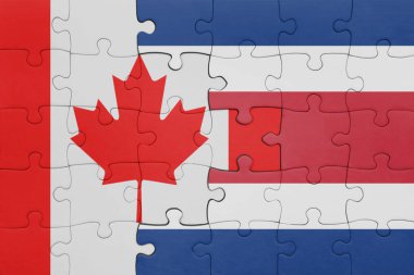 Kosta Rika 'nın renkli ulusal bayrağı ve Kanada bayrağının bulmacası. konsept