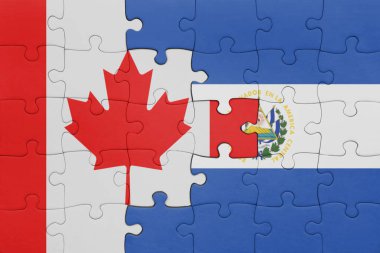 El Salvador 'un renkli ulusal bayrağı ve Kanada bayrağı. konsept