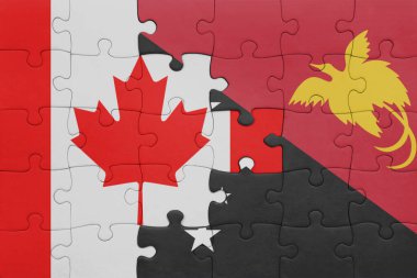 Papua Yeni Gine 'nin renkli ulusal bayrağı ve Kanada bayrağının bulmacası. konsept