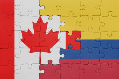 Kolombiya 'nın renkli ulusal bayrağı ve Kanada bayrağı. konsept