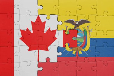 Ekvador ve Kanada bayrağının renkli ulusal bayrağıyla bulmaca. konsept