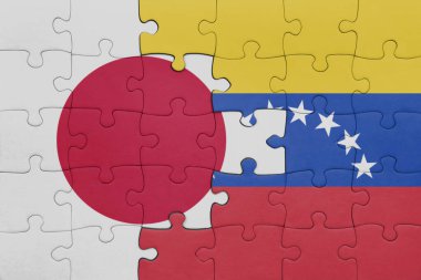 Venezuela 'nın renkli ulusal bayrağı ve Japon bayrağıyla ilgili bulmacalar. konsept