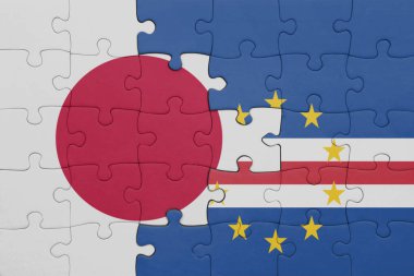 Pelerin Verde 'nin renkli ulusal bayrağı ve Japon bayrağı ile bulmaca. konsept