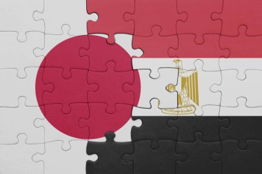 Mısırın renkli ulusal bayrağı ve Japonya bayrağının bulmacası. konsept