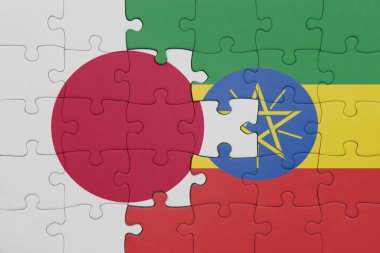 Etiyopya 'nın renkli ulusal bayrağı ve Japonya bayrağı ile bulmaca. konsept