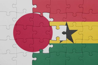 Gana 'nın renkli ulusal bayrağı ve Japon bayrağı ile bulmaca. konsept