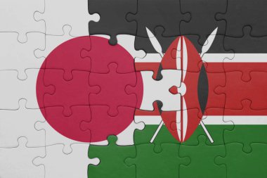 Kenya 'nın renkli ulusal bayrağı ve Japon bayrağı ile bulmaca. konsept