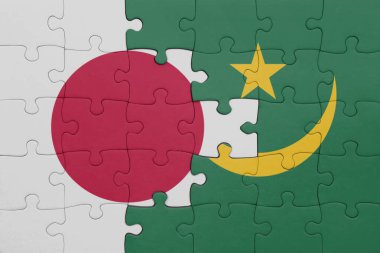 Mauritania 'nın renkli ulusal bayrağı ve Japonya bayrağı ile bulmaca. konsept