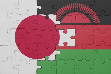 Malawi 'nin renkli ulusal bayrağı ve Japon bayrağı ile bulmaca. konsept