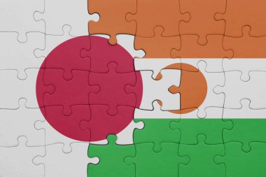 Japon bayrağının ve Nijer 'in renkli ulusal bayrağının bulmacası. konsept