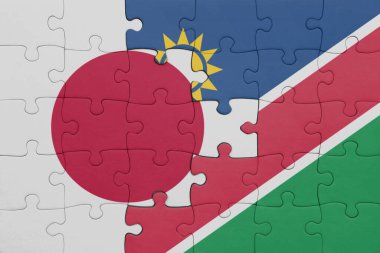 Namibya 'nın renkli ulusal bayrağı ve Japonya bayrağı ile bulmaca. konsept