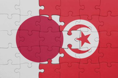 Tunus 'un renkli ulusal bayrağı ve Japon bayrağı ile bulmaca. konsept
