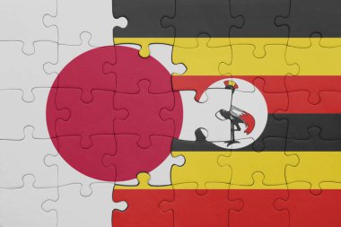 Uganda 'nın renkli ulusal bayrağı ve Japon bayrağı ile bulmaca. konsept