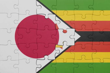 Zimbabwe 'nin renkli ulusal bayrağı ve Japon bayrağı ile bulmaca. konsept