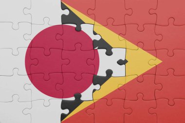 Doğu Timor 'un renkli ulusal bayrağı ve Japon bayrağı. konsept