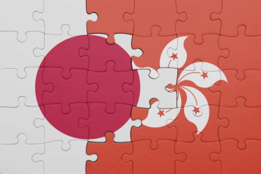 Hong Kong 'un renkli ulusal bayrağı ve Japon bayrağı ile bulmaca. konsept
