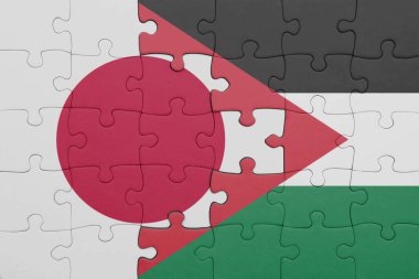 Ürdün 'ün renkli ulusal bayrağı ve Japonya bayrağı ile ilgili bulmacalar. konsept