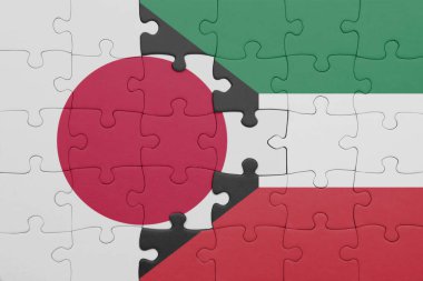 Kuveyt ve Japonya bayrağının renkli ulusal bayrağıyla bulmaca. konsept