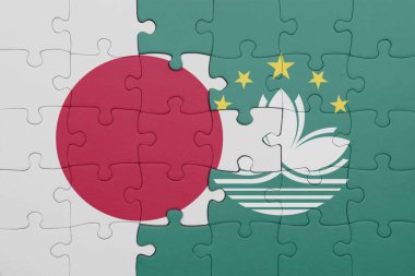 Macau 'nun renkli ulusal bayrağı ve Japon bayrağı ile bulmaca. konsept