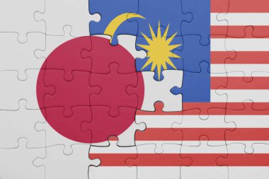 Malezya 'nın renkli ulusal bayrağı ve Japonya bayrağı ile bulmaca. konsept