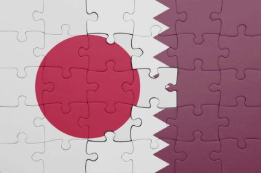 Katar 'ın renkli ulusal bayrağı ve Japon bayrağıyla ilgili bulmacalar. konsept