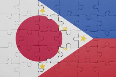 Filipinler 'in renkli ulusal bayrağı ve Japon bayrağıyla ilgili bulmacalar. konsept