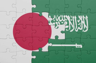 Suudi Arabistan 'ın renkli ulusal bayrağı ve Japon bayrağı. konsept
