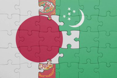 Türkmenistan 'ın renkli ulusal bayrağı ve Japon bayrağıyla ilgili bulmacalar. konsept