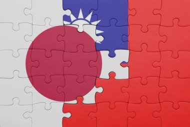 Tayvan 'ın renkli ulusal bayrağı ve Japon bayrağı ile bulmaca. konsept