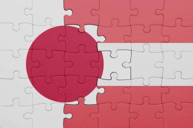 Avusturalya 'nın renkli ulusal bayrağı ve Japon bayrağıyla ilgili bulmacalar. konsept
