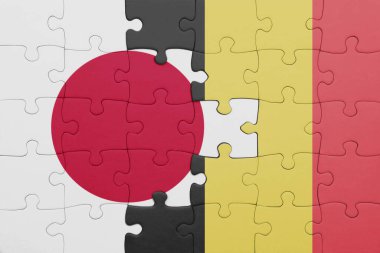 Belçika 'nın renkli ulusal bayrağı ve Japon bayrağıyla bulmaca. konsept