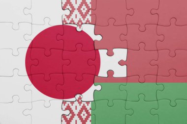 Beyaz Rusya 'nın renkli ulusal bayrağı ve Japon bayrağı ile bulmaca. konsept