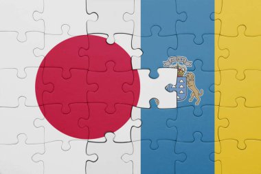 Kanarya adalarının renkli ulusal bayrağı ve Japon bayrağı ile bulmaca. konsept